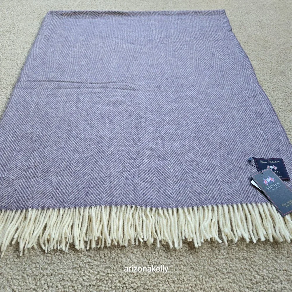 NWT Moon Merino Wool Herringbone Throw Blanket Purple Clover
